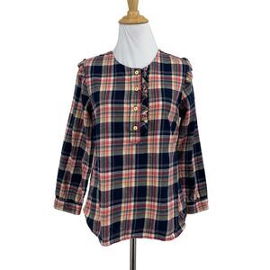 Isabella Sinclair Shirt Womens XS Extra Small Navy Pink Plaid Flannel Ruffles